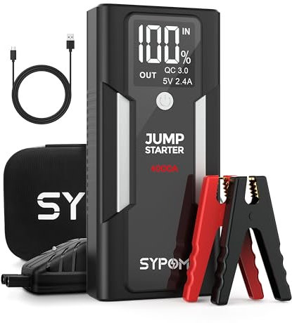 Avviatore di emergenza SYPOM, avviatore di emergenza per batteria dell'auto con picco di 4000A (per tutti i tipi di gas o fino a 10L di gasolio), pacco batteria di avviamento per auto portatile