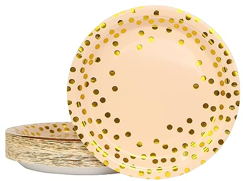 DHAIQC 50 Pezzi Oro Rosa Piatti Di Carta per Feste 23 cm, Stoviglie per Feste Di Compleanno Piatti Carta Colorati Usa e Getta Piatti Monouso Per Varie Feste di Compleanno e Matrimonio (Rosa)