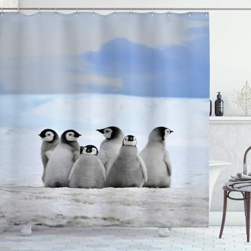 Luowenji Duschvorhang 120x200 Pinguin Antischimmel Waschbar Duschvorhänge Tier Shower Curtains 3D Wasserdicht Badezimmer Vorhänge für Badewanne und Dusche mit Haken 4831D