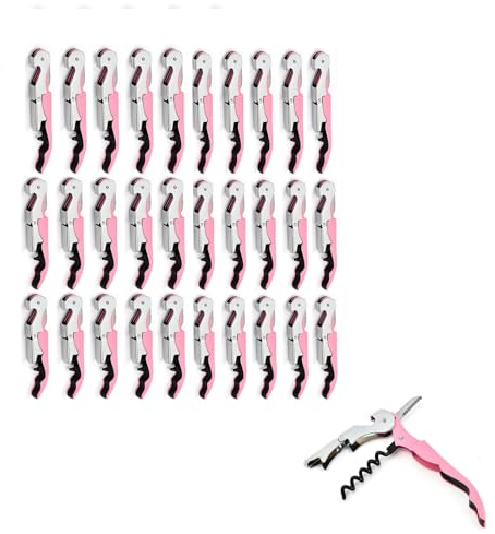 ApribotTiglie di Vino, Cavatappi Professionale Set Apribottiglie di Vino, Cerniere in Acciaio Inossidabile Chiave di Vino per Camerieri del Ristorante, Sommelier, Baristi (Pink 30 pieces)