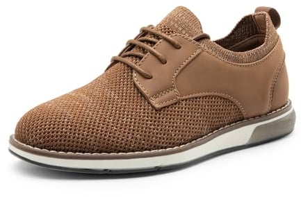 Bruno Marc Schnürhalbschuhe Jungen Anzugschuhe Atmungsaktiv Gestrickter Stoff Oxford Hochzeit Party Schuhe,Size 33.5,BRAUN,SBOX2403K