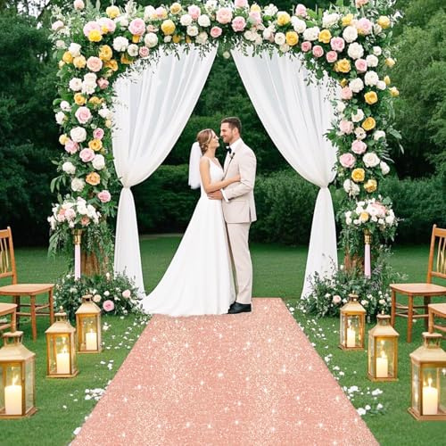 FUHSY Tapis de couloir de mariage à paillettes or rose pour mariage, 1,2 m x 4,5 m, tapis de couloir à paillettes pour décoration de cérémonie, fête prénuptiale
