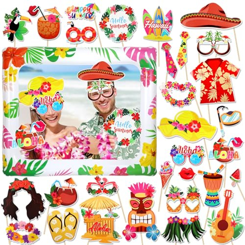 HOWAF Marco Photocall Inflable para Fiesta Hawaiana - Accesorios de Decoración Tropical, Gafas Divertidas para Pool Party