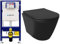 Alpenberger WC mural sans bord - Cuvette avec couvercle de toilette en forme de D - Toilette moderne noir mat avec réservoir de chasse Geberit - Ensemble complet de WC suspendu