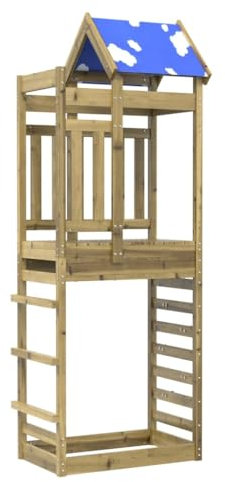 vidaXL Game Tower with Climbing Wall Pine Wood 85 x 52.5 x 239 cm