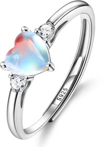 MILACOLATO Ring Silber 925 Damen Mondstein Ring mit Zirkonia Herz Ring Verstellbare Verlobung Ehering Opal Ringe Frauen Mondstein Schmuck für Sie mit Geschenkbox-M
