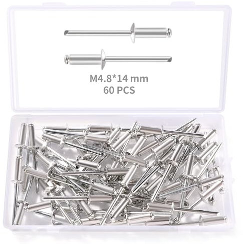 YIXISI 60 Stücke M4.8x14 mm Aluminium Blindnieten, Große Flansch Blindnieten, Dome Blind Nieten, für Metall Holz Aufbewahrungsbox Möbel Kunststoff