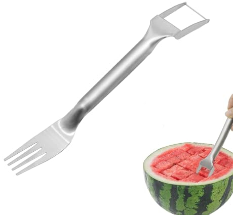 Watermelon Fork Slicer Cutter, 2-in-1 Stainless Steel Fruit Slicer Cutter Double Head Watermelon Cutter Portable Water Melon Fork Slicer Cutter Tool for Kitchen Home Party Family Camping