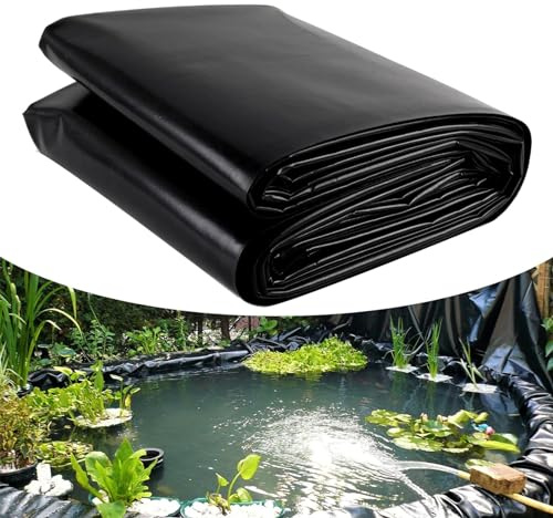 Lonmrrton Gartenteichfolie Schwarze Teichunterlage Faltbar 4x4m 4x5m 4x6m 4x8m Teichplane Fischbecken Membran Undurchlässige Folie für Bäche, Brunnen, Wasserfälle und künstliche Seen(5x6m)