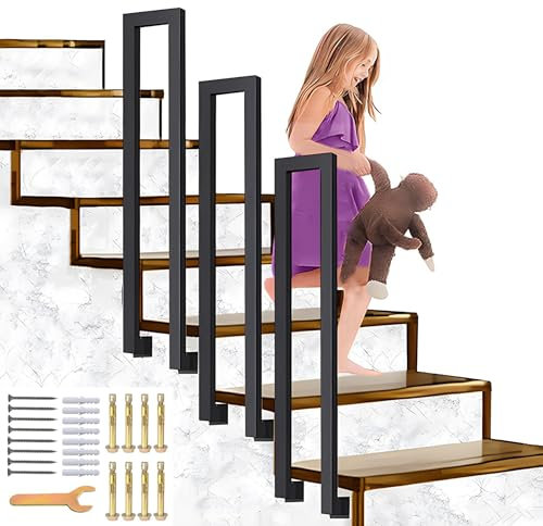 Ringhiera per Scale a Forma di U, Corrimano Montaggio Laterale da 35-110 cm, Balaustra in Ferro battuto Nero, Corrimano per Scale per Balcone, Corridoio, Loft, Interni ed Esterni (Nero, 75cm)