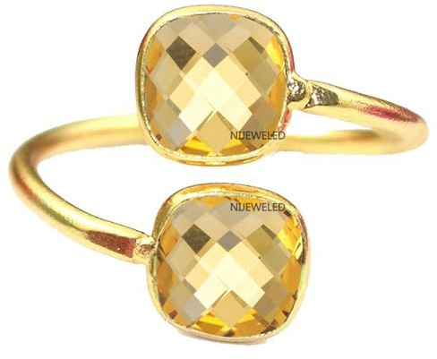 18K Yellow Gold Over 925 Sterling Silver Stylish Statement Ring for Women & Girl, Gemstone Dainty Ring, Fine Jewelry Christmas Gift (Adjustable upto Size 3 to Size 5, Citrine)