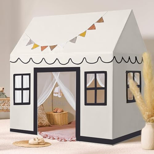 Kinderzelt mit gepolsterter Matte,Dekoration und LED-Lichtern(Batterien Nicht enthalten),Kinderzelt, Spielhaus für Kinder,Innenbettzelt für Kleinkinder,Spielzimmermöbel in neutralen Farben
