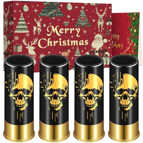 Totenkopf Schnapsgläser aus Kunststoff, Weihnachtsgeschenkbox Grußkarte mit 4 Stück, Gothic Geschenke für Männer und Frauen, Hochzeitsfeier, 12 GA Kleine Kugelschnapsbecher für Wodka, Tequila, Schwarz