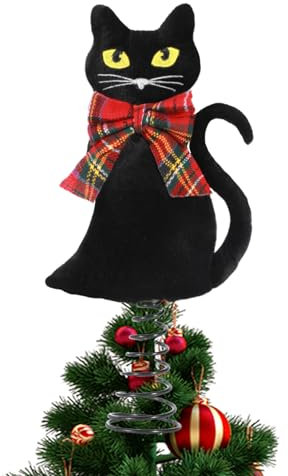 Black Cat Tree Topper for Christmas Decor