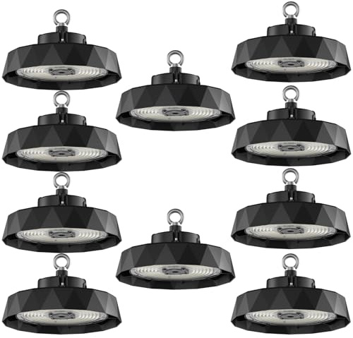 Amdelne LED Hallenstrahler 200W, Superhelle 170LM/W, Hallenbeleuchtung 6000K Kaltweiß, IP65 Wasserdichte Energieeffiziente, UFO High Bay Industrielampe für Fabriken Garage Lagerhaus Werkstatt 10pcs