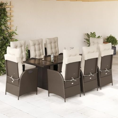 qohoio 9-TLG. Garten-Essgruppe mit Kissen Gartenset Tisch Und StüHle GartenmöBel Set Garden Furniture Essgruppe Outdoor Braun Poly Rattan - 3213355