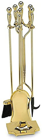 GLJTUO Ensemble D'Outils De Cheminée en Fer Support D'Outils De Foyer en Bois De Chauffage avec Brosse, Tisonnier, Pelle Et Pinces - Paquet De 5-31 De Hauteur,