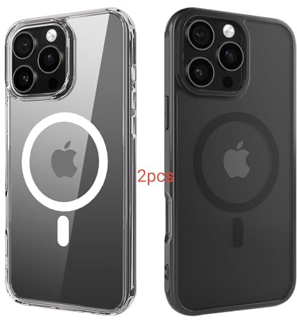 ANEWSIR for iPhone 16 Pro Case 2pcs (Clear+Matte Black), Compatible with Magsafe, Shockproof Protection, Magnetic Phone Cases for iPhone 16 Pro Cover 6.3 inch.