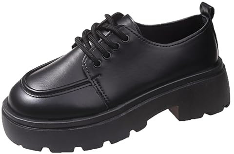 Mocasines de plataforma para mujer cómodos mocasines de piel sintética suave zapatos individuales estilo británico zapatos de cuero negro versátiles informales zapatos de moda con cordones zapatos de