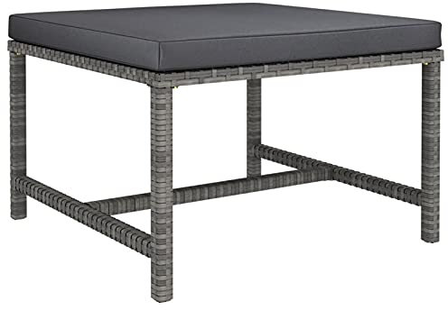 ShGaxin Modular-Fußhocker mit Kissen, Hocker Garten, Hocker Outdoor, Kleiner Hocker, Gartenmöbel, Fußhocker Outdoor, Balkon Hocker, Grau Poly Rattan