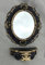 Miroir mural ovale noir doré avec console antique 45 x 37 cm
