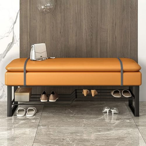 JHDXL Eingangs Schuhbank, Polsterbank mit Schuhablage, Bequeme Sitzbank mit Stauraum, Garderobenbank mit Metall Beinen für Eingang, Flur, Bad, Wohnzimmer(Orange,60cm/23.6in)