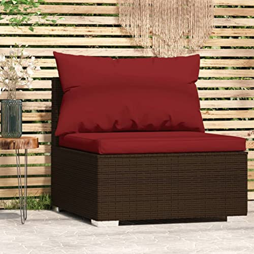 CINDERFUL Garten-Mittelsofa mit Kissen Braun Poly Rattan,Hochwertiges Loungeset aus wetterfestem PERattan für modulare Gartenarrangements Gartensitzmöbel