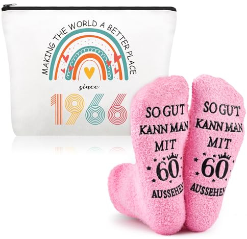 Xuniea 60. Geburtstag Geschenke für Frauen – Kosmetiktasche und rutschfeste Socken für Damen Jahrgang 1966