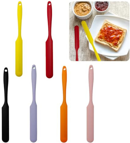 LINGJIA 6 Pièces Spatule Cuisine Silicone, Spatule Nutella, 24cm Petite Spatule en Silicone, Spatule à Bocal, Côté Étroit, Résistant à la Chaleur, pour Poêles Antiadhésives, Cuisson, Remuer, Cuisiner