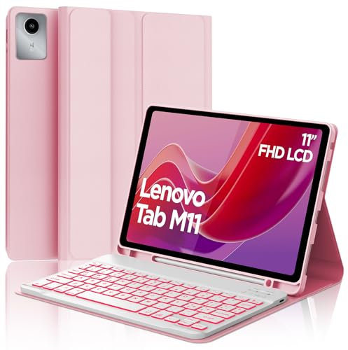 Lenovo tastiera per tab M11 11 2024 - Cover tastiera layout italiano retroilluminata wireless Bluetooth per Lenovo Tab M11 11 2024 (TB330FU/TB330XU), Rosa