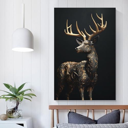 LMYmoney Schwarz-goldene Hirsch-Leinwanddrucke, Wandkunst, Leinwanddrucke für Zuhause, 30 x 45 cm