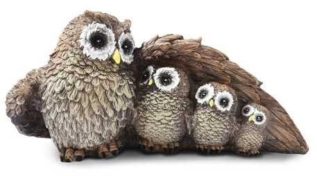 FriyGardcn Niedliche braune Familie mit vier Eulen-Figuren, Heimdekoration, Skulptur mit drei Baby-Eulen, Dekoration für Regal, Geschenke, Dekoration für Vogelliebhaber, Zuhause, Büro, Bücher