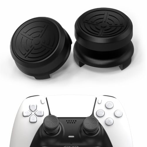 TEUVO Capuchons Joystick PS5 - Thumbsticks Grip pour PS4 Controller, Grip Manette PS5 Silicone Caps Accessoires Manette Controller à Aide avec Viser, Réduire Pouce Fatigue, Noir Onyx 2 pièces