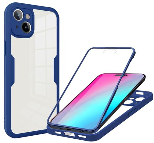 SEHEYA Coque pour iPhone 12 Étui 360 Degrés Protection D'écran Silicone Antichoc Housse avec Avant et Arrière Clair Transparente Anti-Rayures Intégrale Case, Bleu