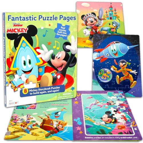Mickey-Maus-Clubhaus-Puzzlebuch, 5er-Pack, ab 200 Jahren, Alter 4–6, 3–5 Jahre, Micky-Funhouse-Puzzles für Kinder, 5 einzigartige Disney Puzzles im Geschichtenbuch