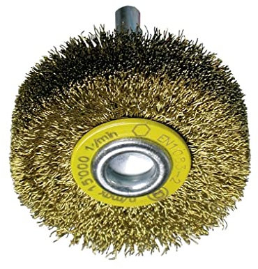 Cepillos circulares alambre ondulado - Vástago 6mm para amoladoras rectas, ideales para desbaste y limpieza de superficies metálicas.