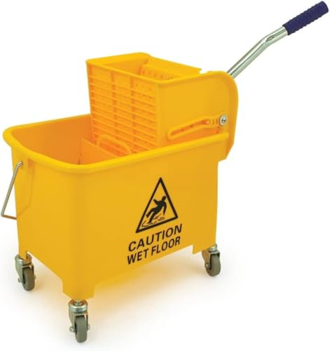 Housetronics 20L Mop Bucket and Wringer, Kentucky Press Wheeled Cleaning Trolley with Metal Handle & Mop Holder, Plastic Body Floor Cleaning Cart for Household and Commercial Use | Yellow