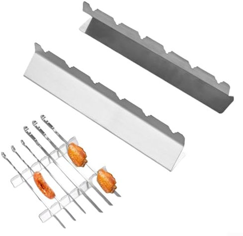 Stainless Steel BBQ Skewers Rack Set With Slots, Reusable Kebab Holder Stand, For Gas Grill Oven Cooking Kitchen Barbecue Accessories(6 Slot)