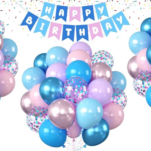 Ensemble de ballons roses et bleus, bannière « Happy Birthday », décorations d'anniversaire cousues, décorations de fête pour révélation du sexe, anniversaire, fête prénatale, mariage, fête