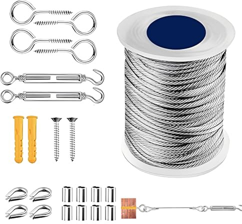 Alambre galvanizado acero inoxidable 304 35 metros 2mm transparente kit completo 21 piezas para jardín tendedero plantas exterior bricolaje