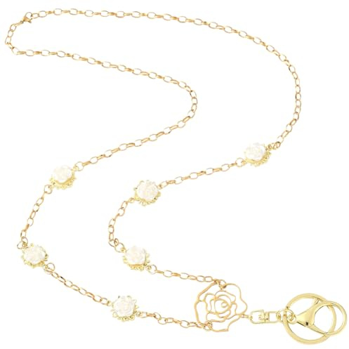 SUNNYCLUE 1 Box Echtes 18 Karat Vergoldetes ID Lanyard Abzeichen Halsband Lanyard Metall Edelstahl Goldene Hohle Rosenketten Mit Drehbaren Karabinerverschlüssen Abzeichen Für Firmenausweise von Büroan