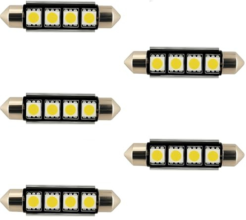 LED 12V Soffitten 43 mm weiß Innenraum Ersatz Beleuchtung warmweiß rot kaltweiß pink blau gelb (warmweiß, 5 Stück)