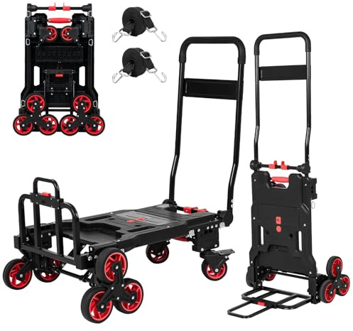 Upgraded 3 in 1 Convertible Folding Hand Truck with Brakes, Hand Truck Dolly Heavy Duty 660lbs Capacity, Stair Climbing Cart with Adjustable Shovel Board and Fixed Handle for Moving