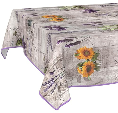 Wachstuchtischdecke Tischdecke abwaschbar Wachstischdecke pflegeleicht wasserabweisend Lotuseffekt Gartentischdecke Provence 120 x 140 cm mit Saum (Eingefasst)