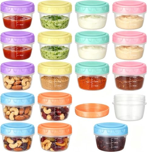 Gokemuak 18 Envases Plásticos Para Alimentos con Tapas 80ml, Mini Recipientes Herméticos, Reutilizables, Sin BPA, Apto Congelador, Microondas y Lavavajillas