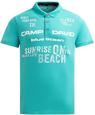 Camp David Herren Pikee-Polo Kurzarm mit Rubber Prints Island Green, XL