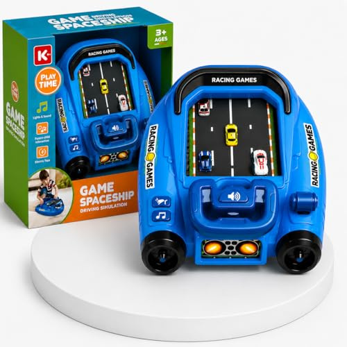Toyana Kids Car Racing Game with Steering Wheel - Electronic Driving Simulator Console with Lights, Sounds & Speed Control, Handheld Desktop Arcade Toy for Boys & Girls