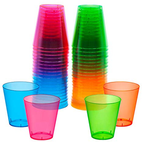 Party Essentials N24090 Hard Plastic 2-Ounce Shot/Shooter Glasses, 40-Count, Assorted Neon