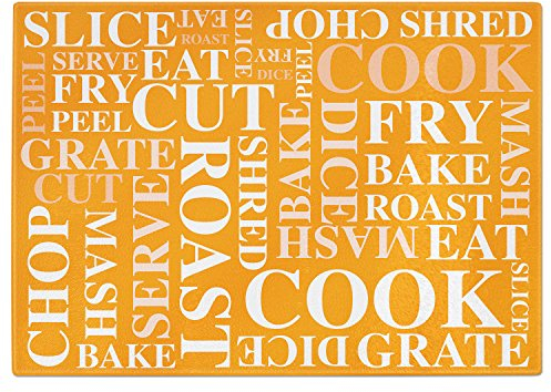 Slice Cook Cut Chop Wording Tempered Glass Chopping Board - Orange (Large)