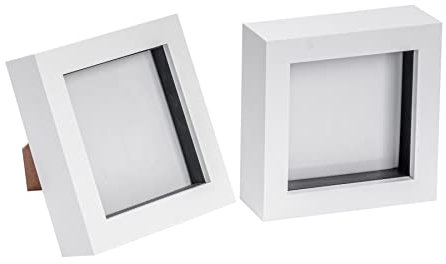Nicola Spring 3D-Schattenbox-Fotorahmen – 10 x 10 cm (4 x 4 Zoll) – 2 Stück – weiße 3D-Fotorahmen-Bilderrahmenbox, kleine quadratische Vitrine für Kunsthandwerk, Andenken
